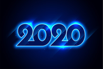 happy new year blue neon 2020 background design