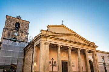 The cathedral of San Pietro Apostolo in Isernia. The facade with a large triangular tympanum in...