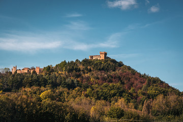 Fototapeta na wymiar SAN MARINO, ITALY / NOVEMBER 2019: Wonderful view of the medieval castle of San Marino