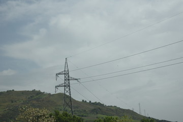 Powerlines by Morning with Gray Sky