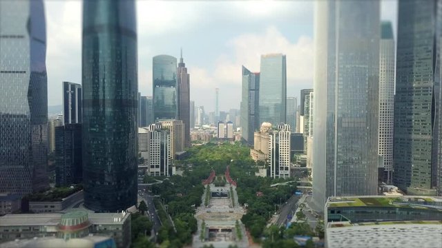 day time guangzhou city downtown aerial panorama tilt-shift 4k china