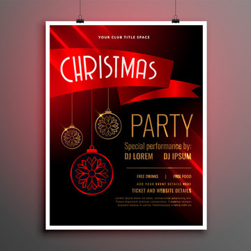 Beautiful Christmas Red Party Flyer Template With Ribbon