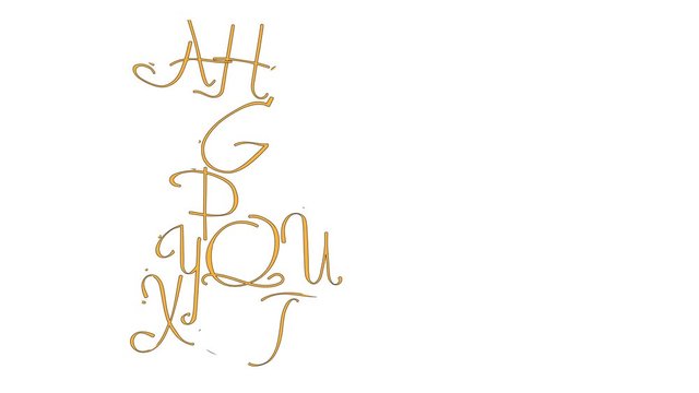 Stylish golden letters sets, calligraphy and lettering concept. Composition of characters self drawing. Copy space. Artistic light background. 