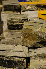 Stone masonry material on construction site