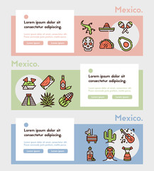 Fototapeta na wymiar Mexico items color linear icons set