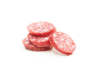 salami slices isolated on white background