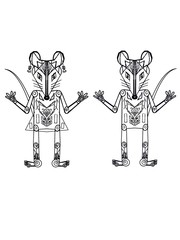 Set of Fantasy characters of mice of robots 2020 on a white background. Symbol of 2020. Contour illustration of a mouse (rat). Paint. Seamless pattern for printing on fabric, wrapping paper, postcard,