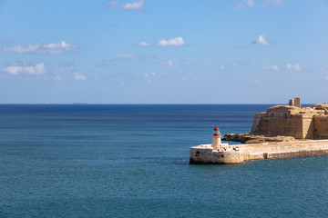 lighthouse in Valette Malta in the mediterranean sea