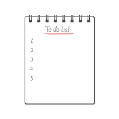 Vector illustration of block note with 'To do list' text sign. Realistic block note with to do list and numbering. Notepaper can be used as a mock up, background or template for your projects. Eps 10.