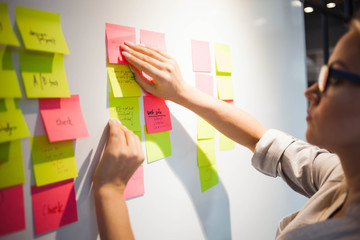 project management, agile methodology. young business woman in the office