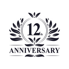 12th Anniversary celebration, luxurious 12 years Anniversary logo design.