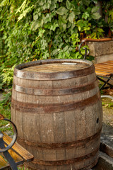 Fototapeta premium old wine barrel on the paving stones