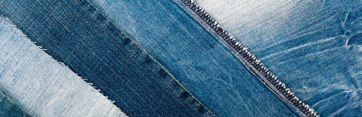 Blue jeans texture. Background. Panorama. Banner.