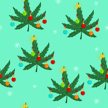Seamless pattern with christmas marijuana. Vector graphics.