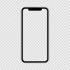 realistic smartphone The shape of a modern mobile phone Designed 2019 to have a thin edge. mockup empty screen, isolated on transparent background. vector illustration. - obrazy, fototapety, plakaty