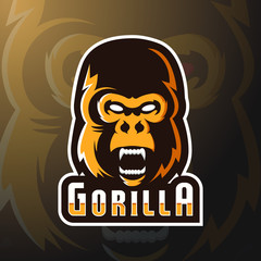 stock vector mad gorilla mascot logo illustration. logo, badge, esport logo, emblem.