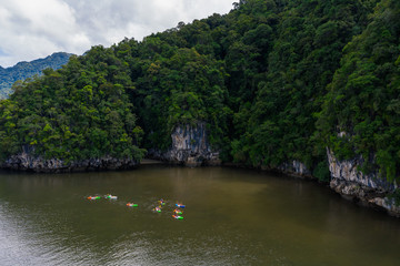 Fototapeta premium kayaking tourists on the sea aerial view