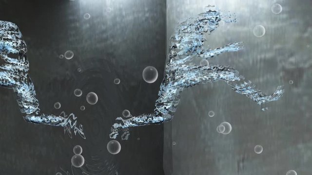 Figure of man made of water in motion