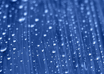Naklejka na ściany i meble Photo - background. Rain drops on a blue surface.