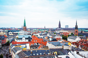 Obraz premium Beautiful cityscape with panoramic city views from above in Copenhagen, Denmark. Exotic amazing places. Popular tourist atraction.