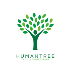 human tree icon with green leaves concept. go green logo. nature conservation logo. eco company logo. environmental protection logo.