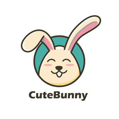 smiling bunny cartoon character logo design illustration. adorable rabbit mascot out hole concept design vector