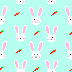 Cute rabbit and carrot seamless pattern. Vector icons.
