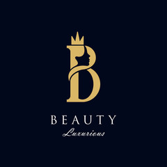 initial B luxury beauty queen woman face with crown logo design vector inspiration. consisting of a entwined B with lady face on negative space with crown.