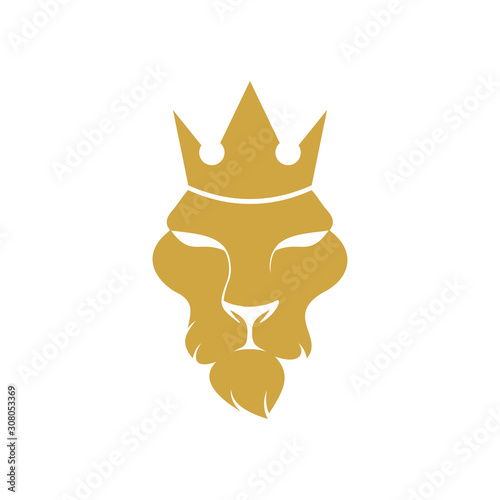 Lion King Logo Design Vector Illustration Consisting Of A Golden Lion Face Head With A Crown Wall Mural Addymawy