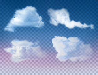 Clouds in the blue evening sky on transparent background. Vector template for illustrations
