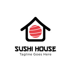 sushi house logo design vector template illustration. sushi restaurant, sushi bar, sashimi, Japanese food symbol icon © addymawy
