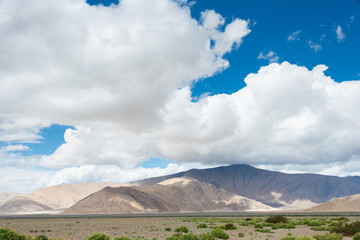 Ladakh, India - Jul 14 2019 - Beautiful scenic view from Between Tsaga La Pass and Chushul in Ladakh, Jammu and Kashmir, India.