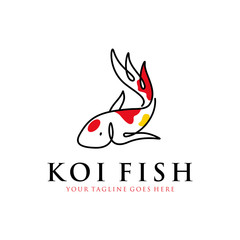 japanese koi fish logo with line art, monoline, outline concept design vector template illustration. aquarium, business symbol icon