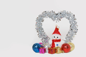  Christmas ornament with ball and gift on white background,Concept I love new year