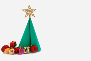 Paper christmas tree ,with  ball and gift,ornament on white background