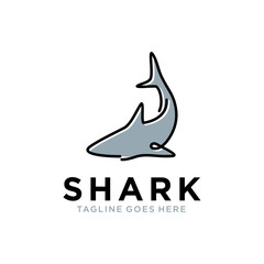 simple minimalist line art, monoline, outline shark logo design vector template illustration. animal wildlife symbol icon