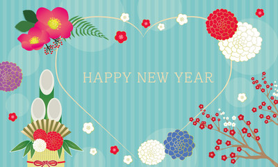 大人かわいい年賀状にも使える冬の花と和素材のフレーム