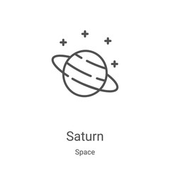 saturn icon vector from space collection. Thin line saturn outline icon vector illustration. Linear symbol for use on web and mobile apps, logo, print media