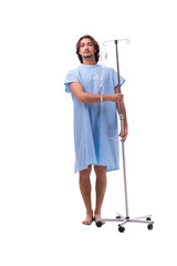 Young male patient in blood transfusion concept