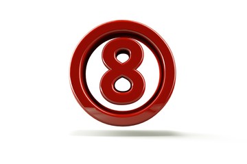 3D illustration number with white background,number 8