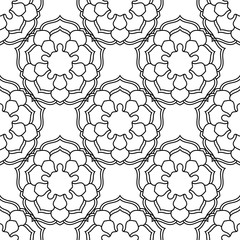 Fantasy seamless pattern with ornamental mandala. Abstract round doodle flower background. Floral geometric circle. Vector illustration.  