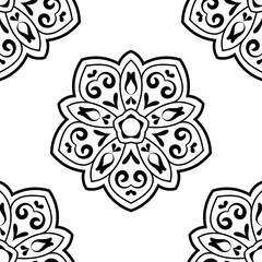 Fantasy seamless pattern with ornamental mandala. Abstract round doodle flower background. Floral geometric circle. Vector illustration.  