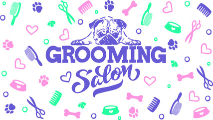 Logo for dog hair salon, dog styling and grooming shop, store for pets. Vector illustration isolated on white background. EPS 10