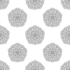 Fantasy seamless pattern with ornamental mandala. Abstract round doodle flower background. Floral geometric circle. Vector illustration.  