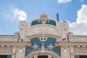 Fototapeta na wymiar Riga art Nouveau (Jugendstil), fragment of facade