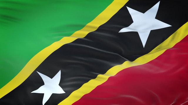 Saint Kitts and Nevis flag waving in the wind with highly detailed fabric texture. Seamless loop