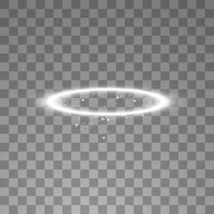 White halo angel ring. Isolated on black transparent background, vector illustration - obrazy, fototapety, plakaty