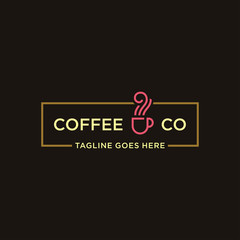 coffee vintage logotype with cup, mug icon concept design element. caffeine logotype. retro vintage insignia