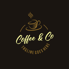 coffee vintage logotype with cup, mug icon concept design element. caffeine logotype. retro vintage insignia