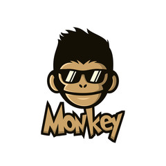 cool monkey wearing glasses logo vector design illustration. monkey head/face icon. ape face icon. monkey emblem vector